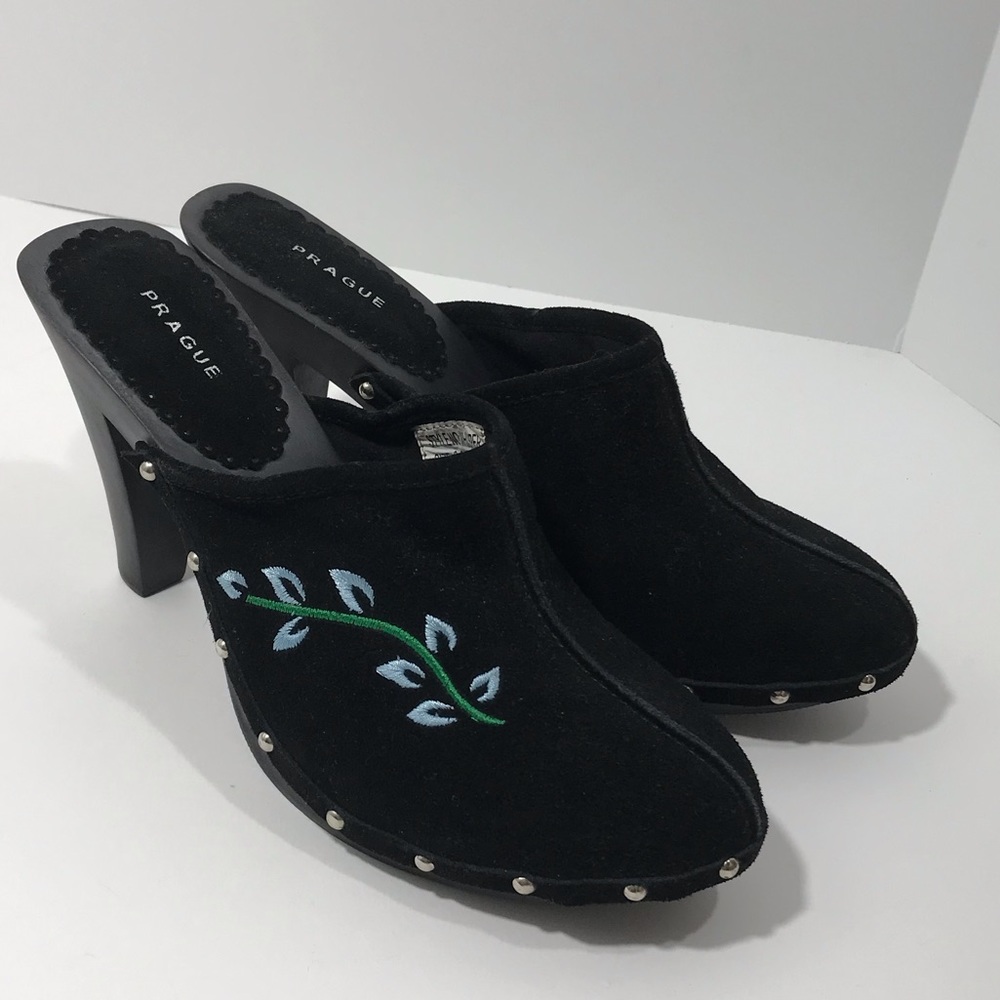 Prague Black Sued Clogs